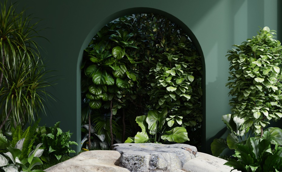 Plant-led display garden with layered textures and seasonal colour